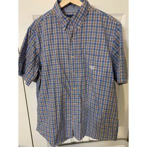 Chaps Plaid Short Sleeve Men's‎ Button-Down Shirt Sz L Blue Orange